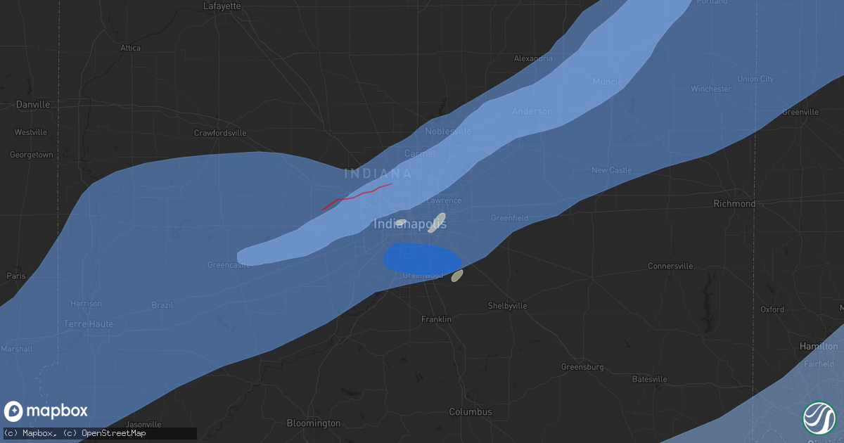 Hail map in Indianapolis, IN on April 2, 2025
