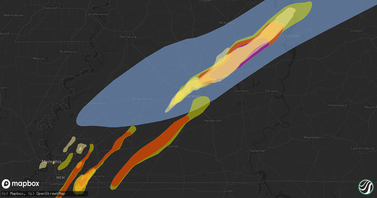 Hail map in Jackson, TN on April 2, 2025