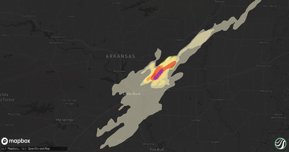 Hail map in Jacksonville, AR on April 2, 2025