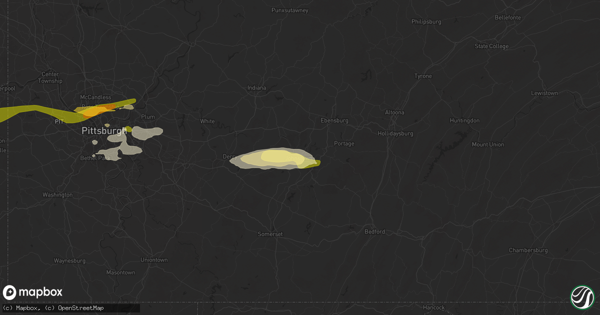 Hail map in Johnstown, PA on April 2, 2025