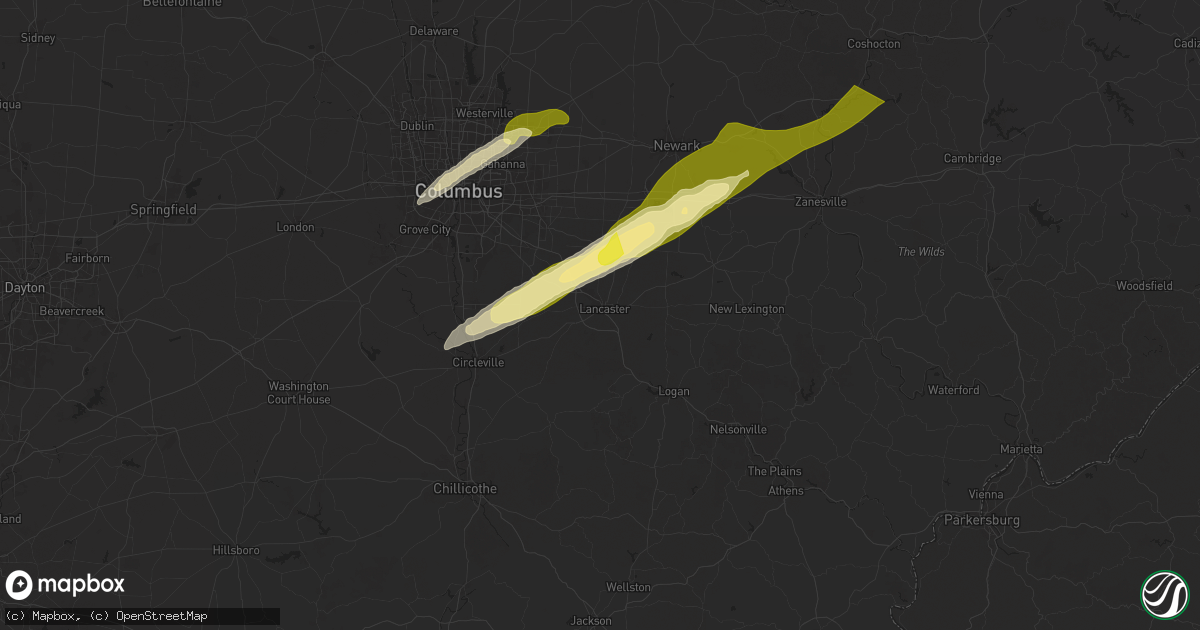 Hail map in Lancaster, OH on April 2, 2025