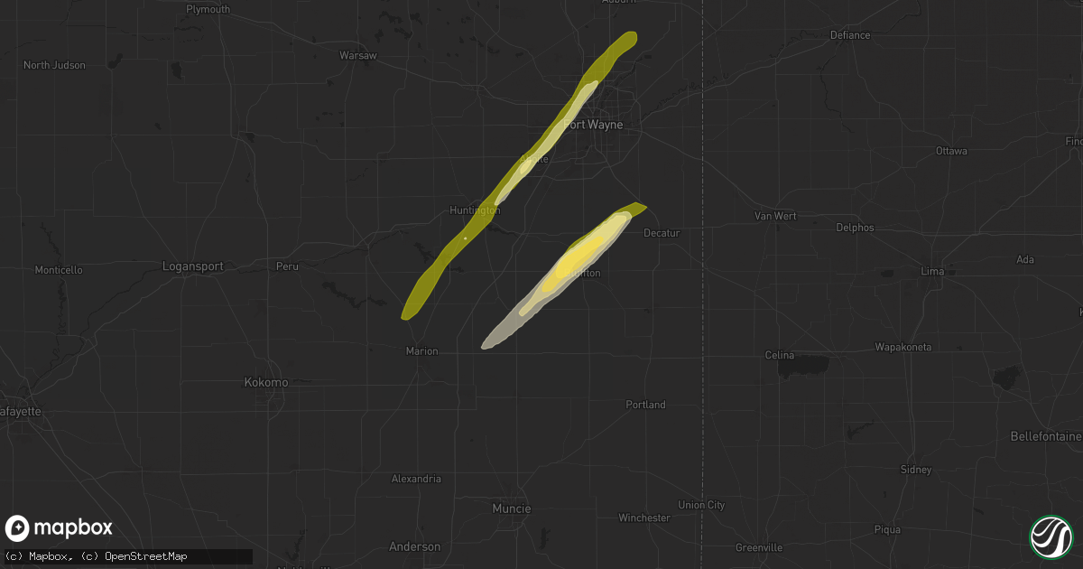 Hail map in Liberty Center, IN on April 2, 2025