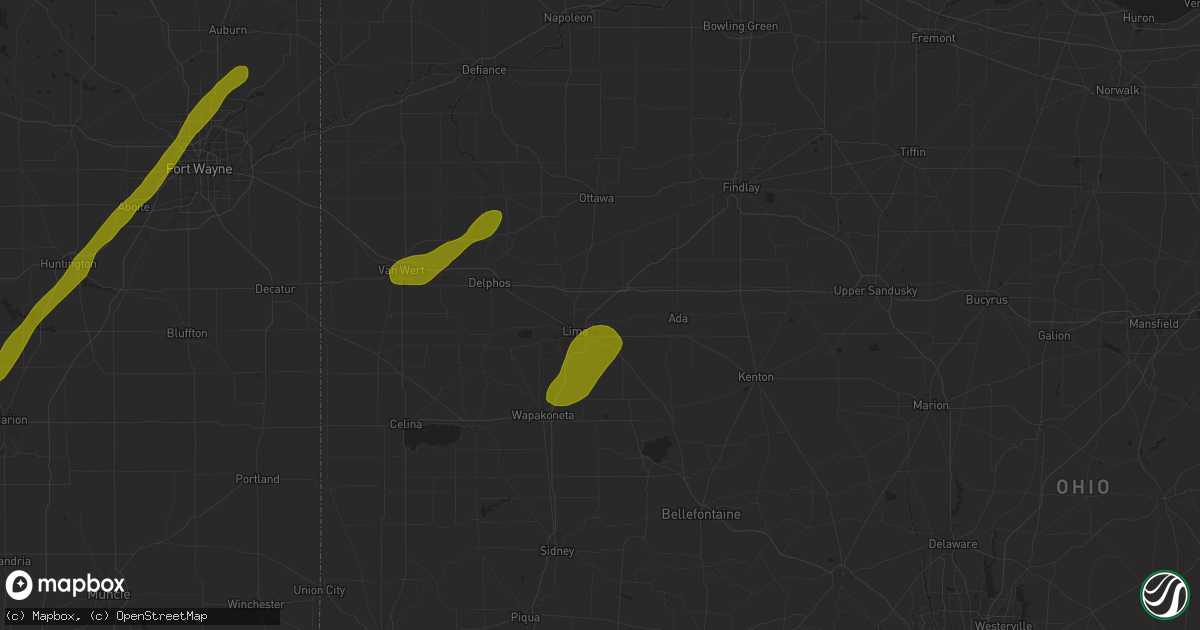 Hail map in Lima, OH on April 2, 2025