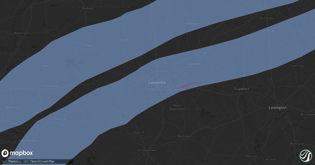 Hail map in Louisville, KY on April 2, 2025
