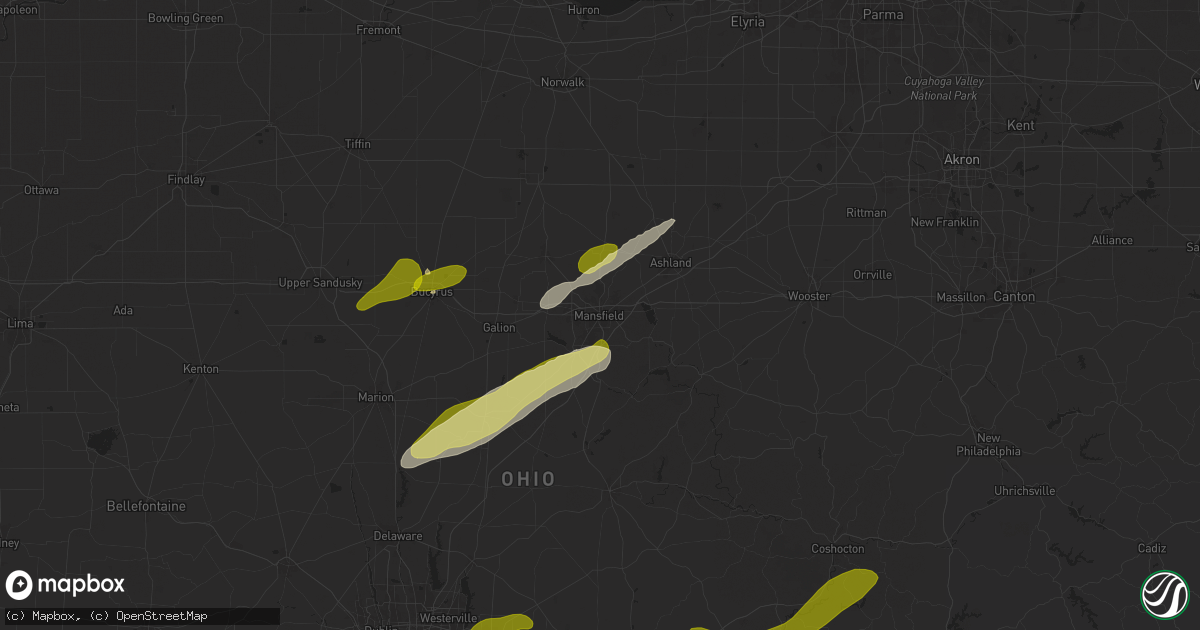 Hail map in Mansfield, OH on April 2, 2025