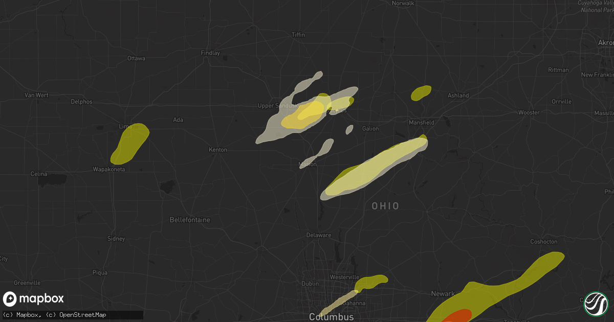 Hail map in Marion, OH on April 2, 2025