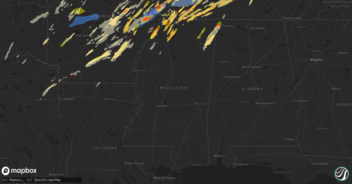 Hail map in Mississippi on April 2, 2025