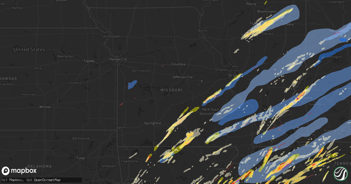 Hail map in Missouri on April 2, 2025