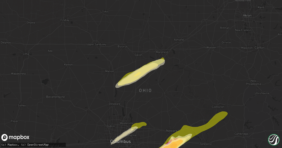 Hail map in Mount Gilead, OH on April 2, 2025