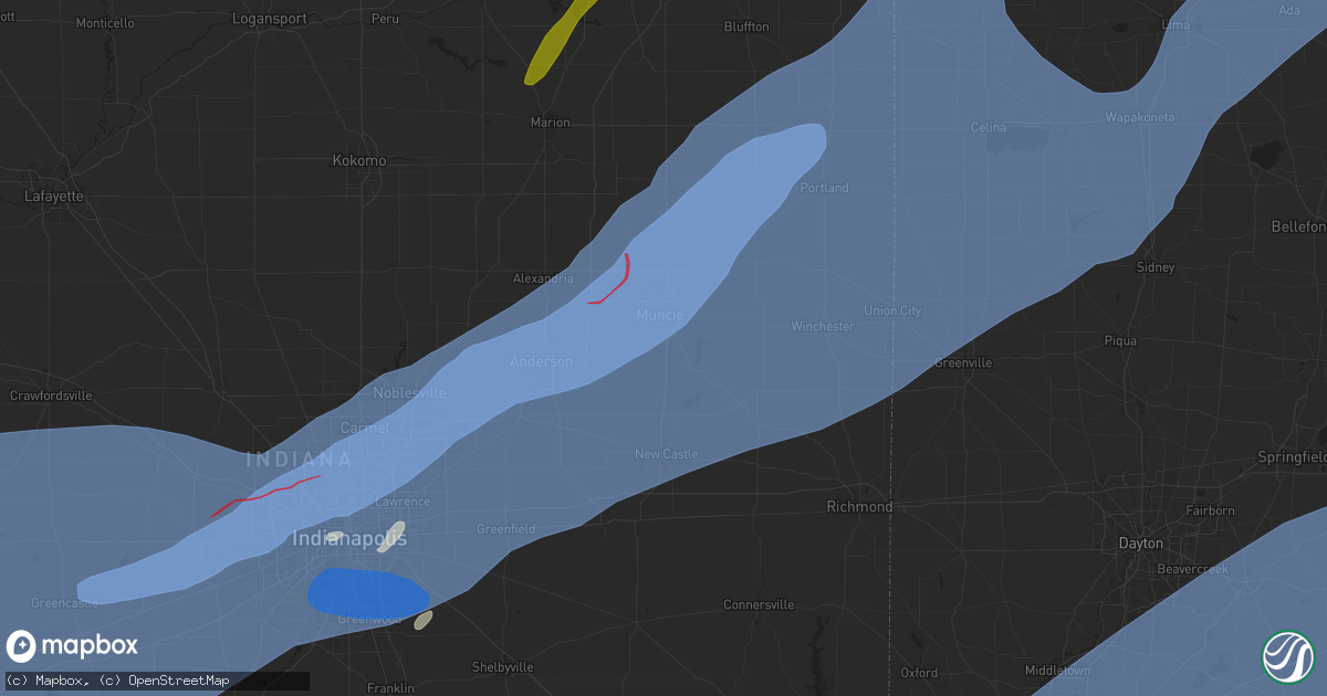 Hail map in Muncie, IN on April 2, 2025