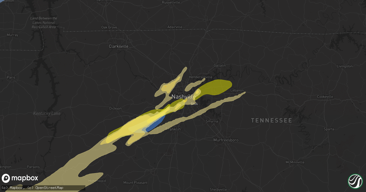 Hail map in Nashville, TN on April 2, 2025