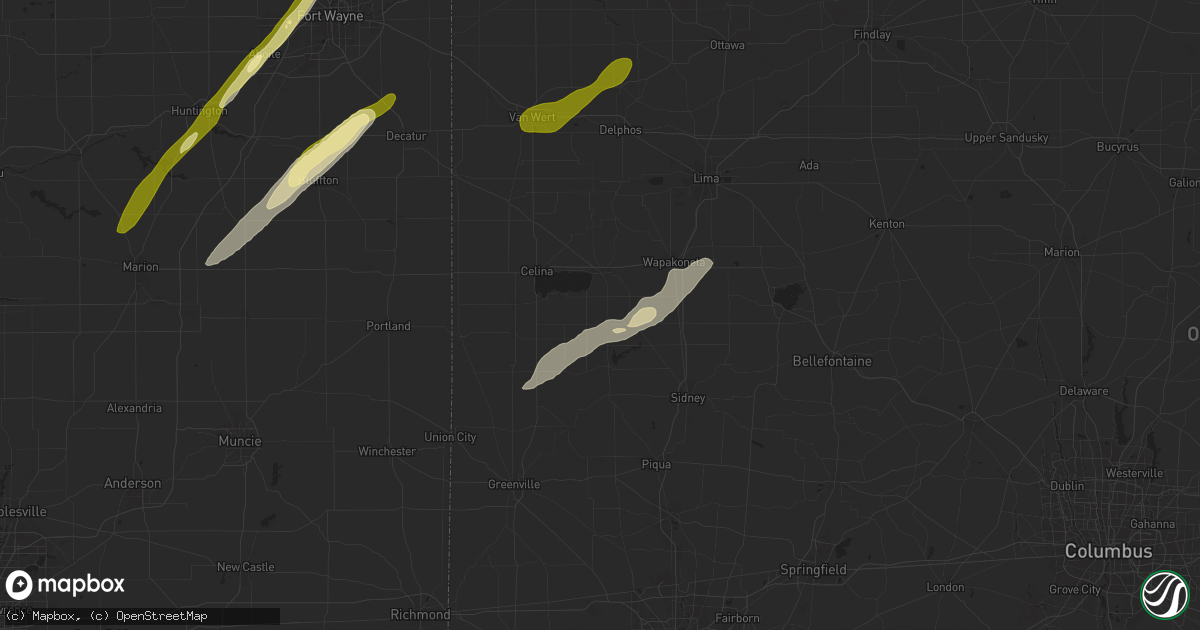 Hail map in New Bremen, OH on April 2, 2025