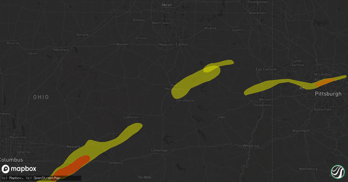 Hail map in New Philadelphia, OH on April 2, 2025