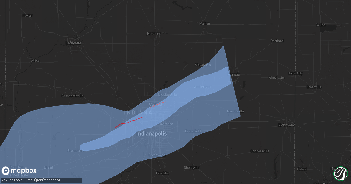 Hail map in Noblesville, IN on April 2, 2025