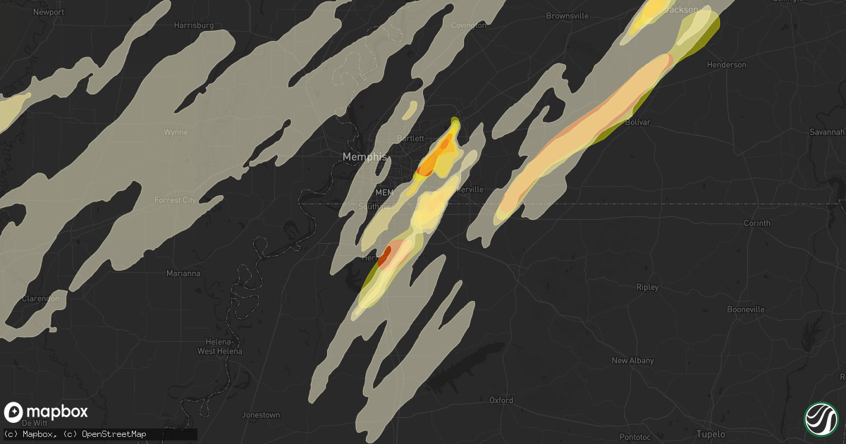 Hail map in Olive Branch, MS on April 2, 2025
