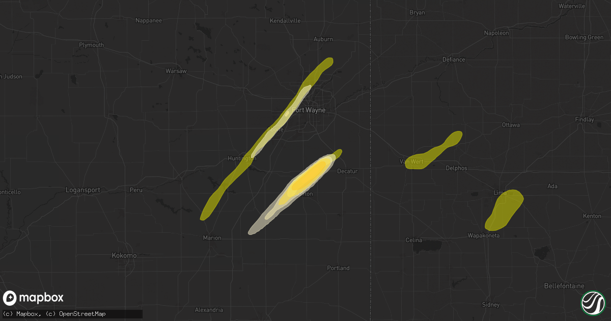 Hail map in Ossian, IN on April 2, 2025