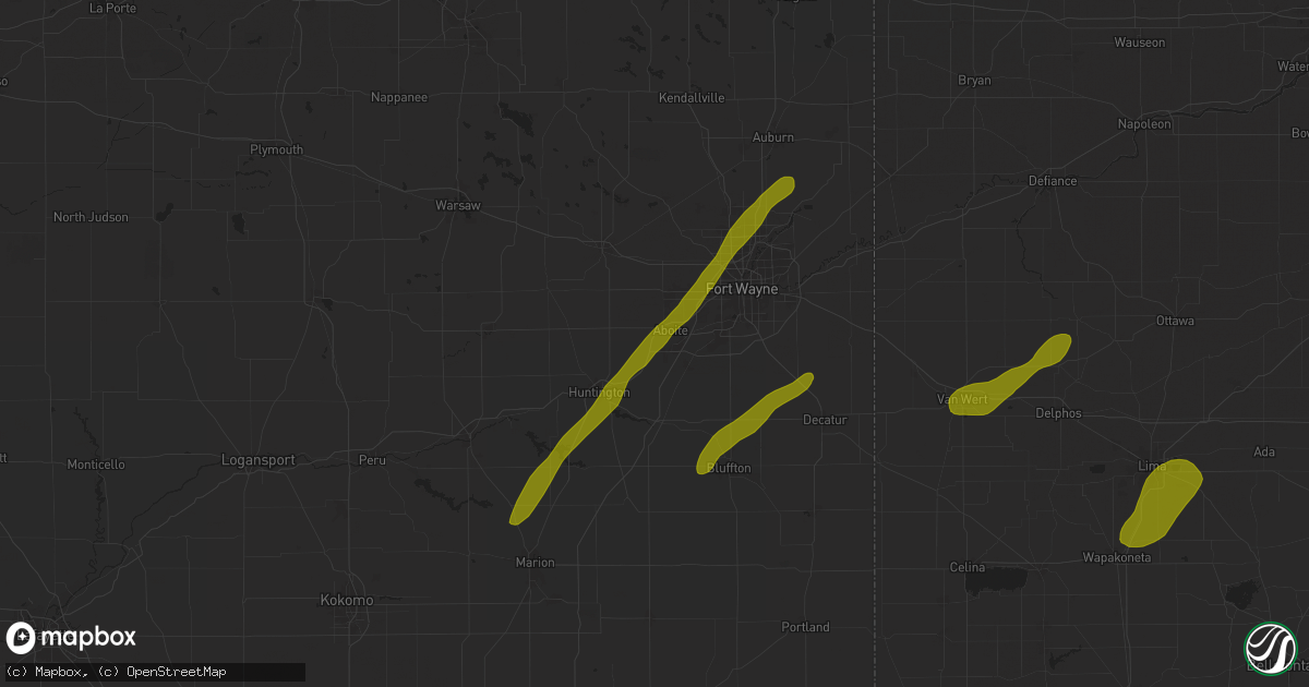 Hail map in Roanoke, IN on April 2, 2025