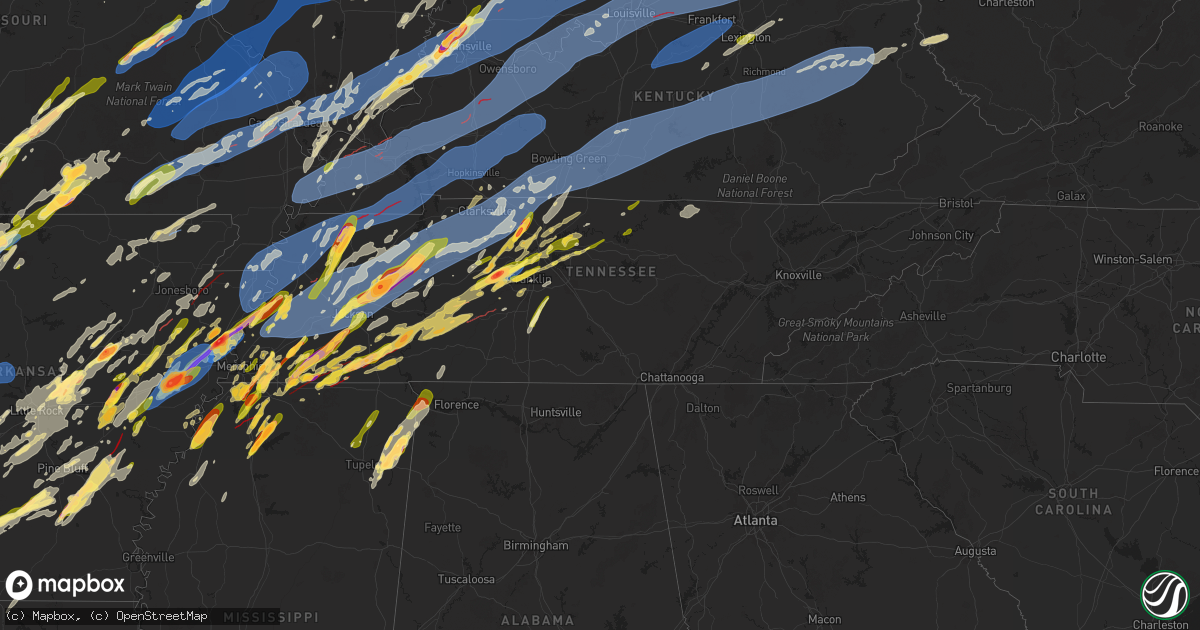 Hail map in Tennessee on April 2, 2025