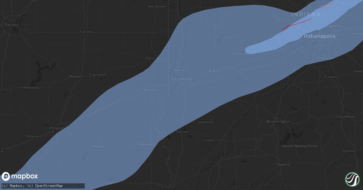 Hail map in Terre Haute, IN on April 2, 2025