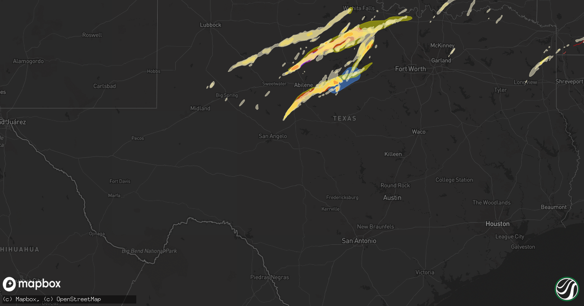 Hail map in Texas on April 2, 2025