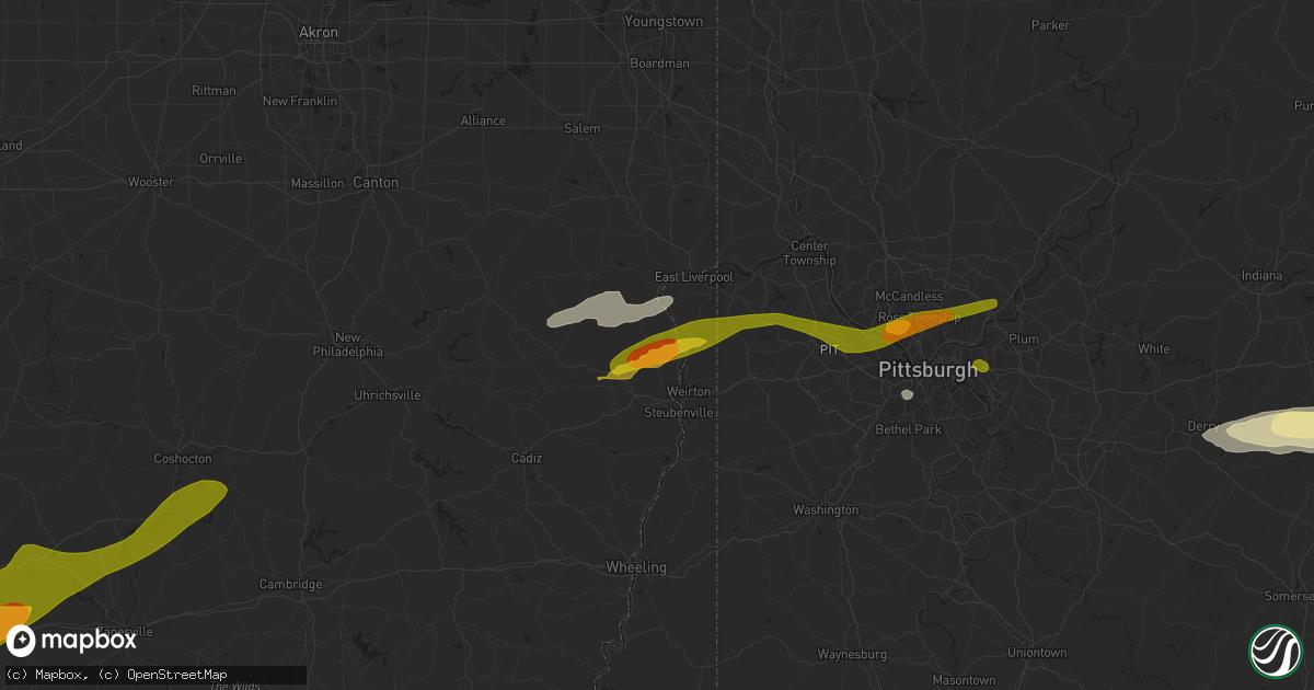 Hail map in Toronto, OH on April 2, 2025