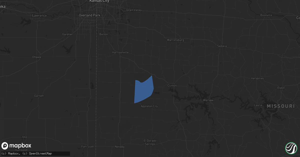 Hail map in Urich, MO on April 2, 2025