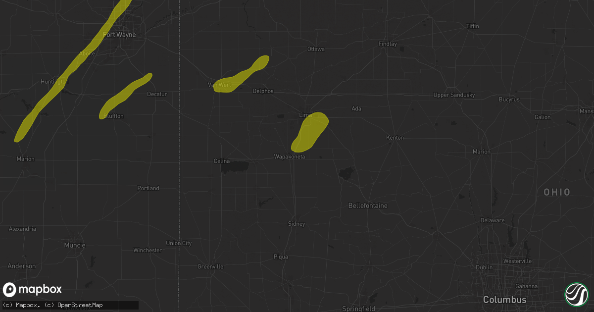 Hail map in Wapakoneta, OH on April 2, 2025