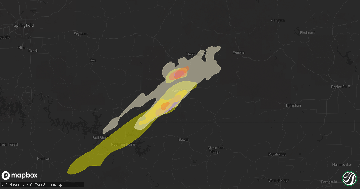 Hail map in West Plains, MO on April 2, 2025