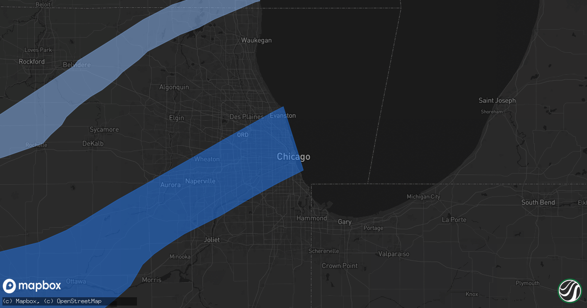 Hail map in Chicago, IL on April 2, 2026