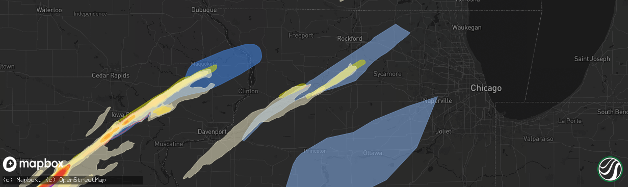 Hail map in Dixon, IL on April 2, 2026