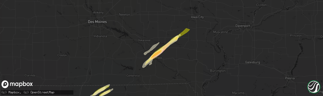 Hail map in Hedrick, IA on April 2, 2026