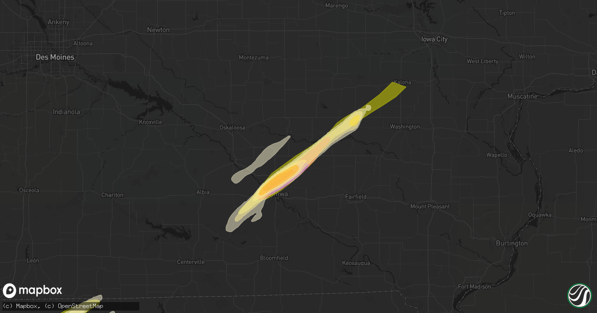 Hail map in Hedrick, IA on April 2, 2026