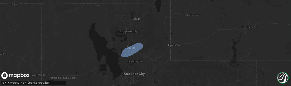 Hail map in Huntsville, UT on April 2, 2026