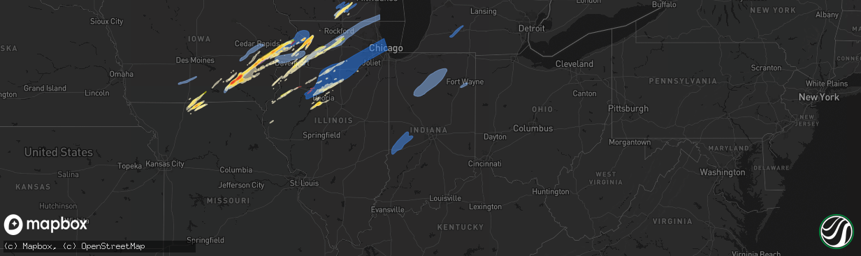 Hail map in Indiana on April 2, 2026