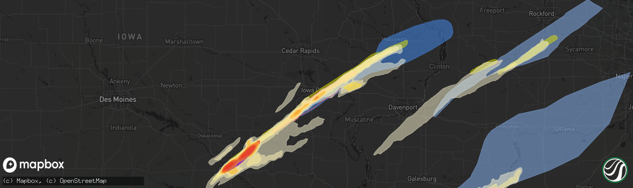 Hail map in Iowa City, IA on April 2, 2026