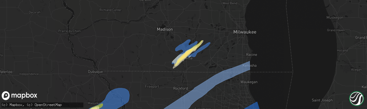 Hail map in Janesville, WI on April 2, 2026