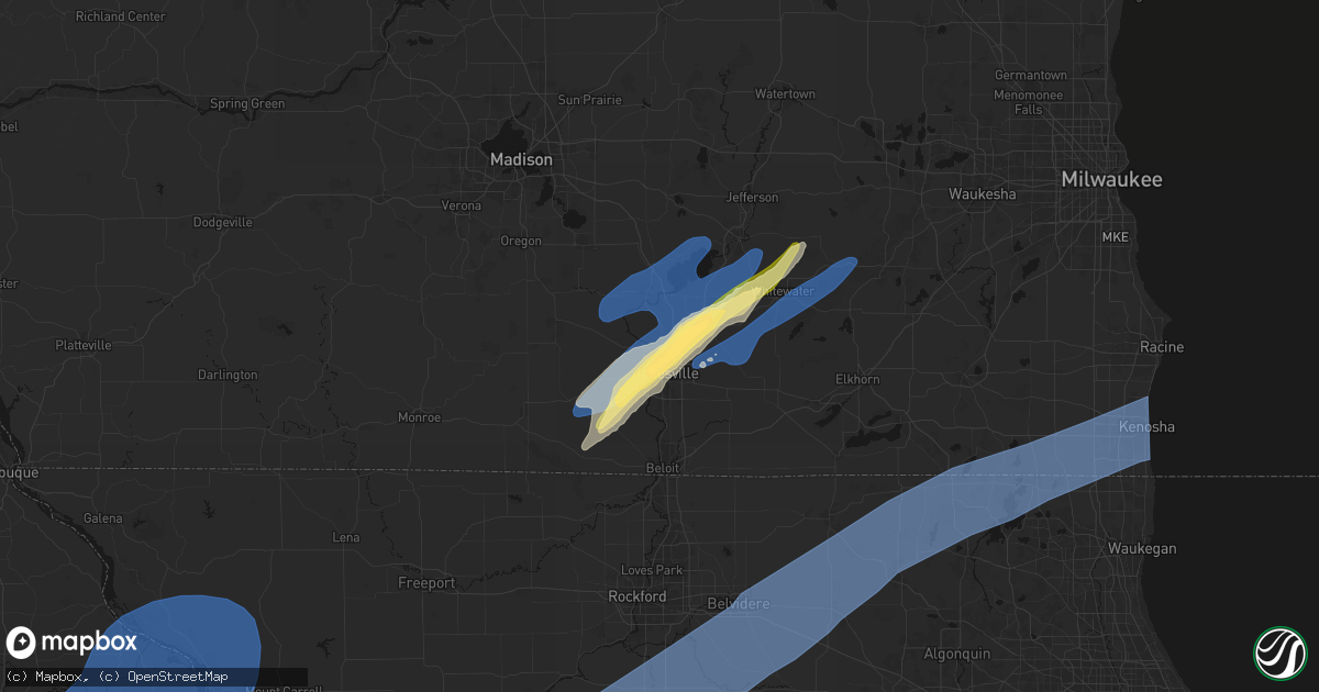 Hail map in Janesville, WI on April 2, 2026