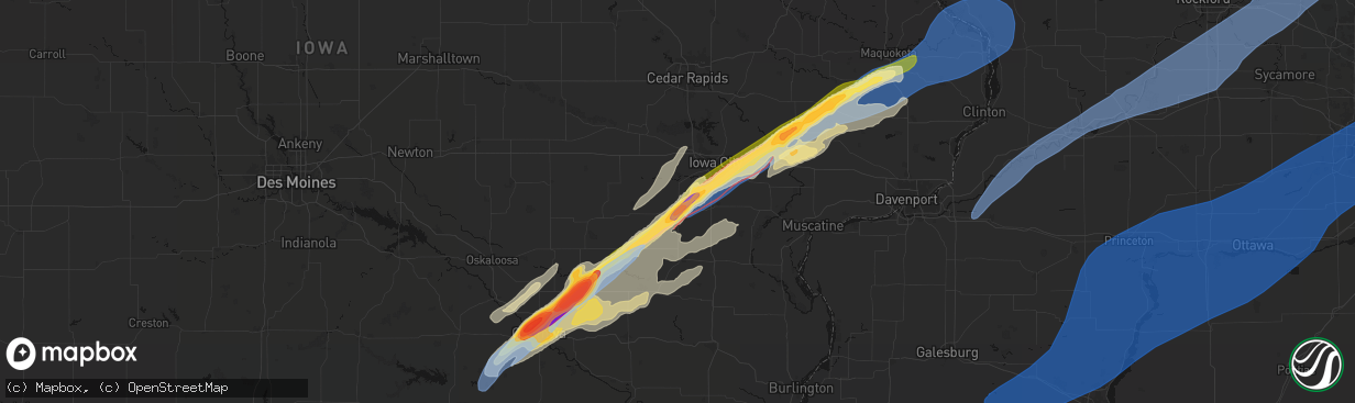 Hail map in Kalona, IA on April 2, 2026