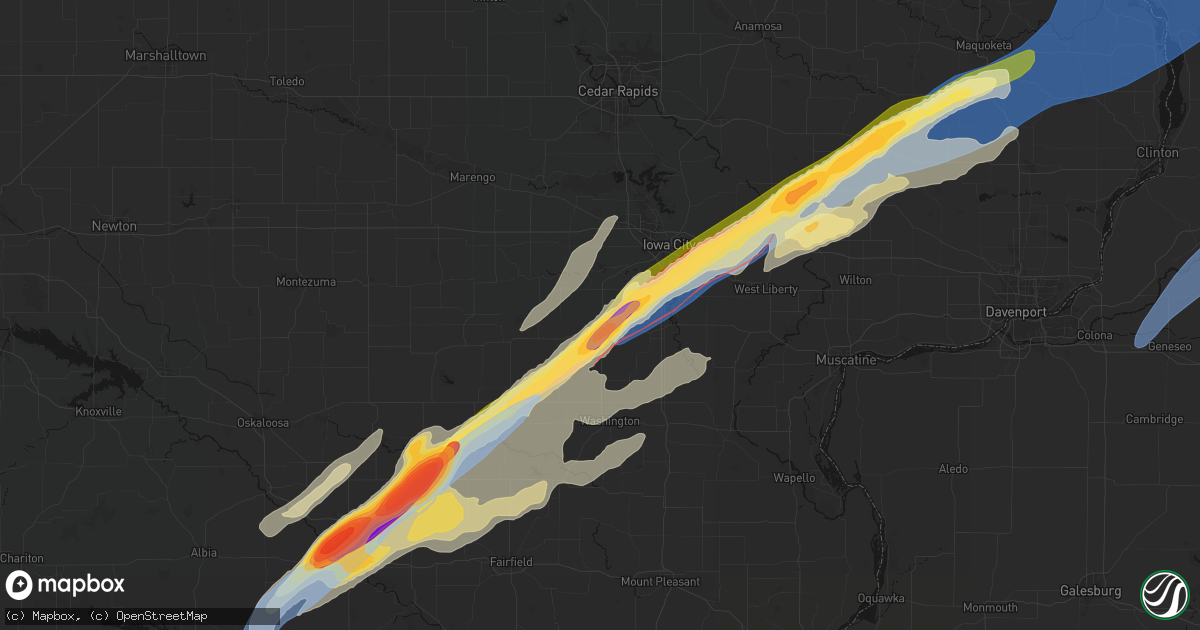 Hail map in Kalona, IA on April 2, 2026
