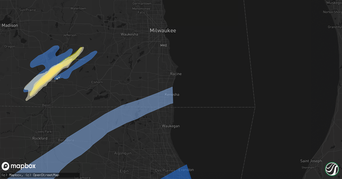 Hail map in Kenosha, WI on April 2, 2026