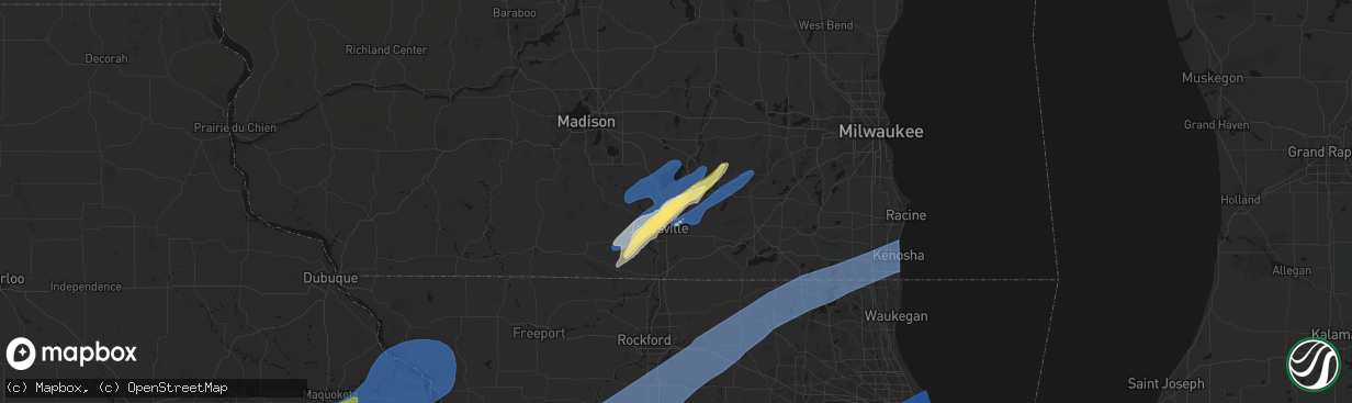 Hail map in Milton, WI on April 2, 2026