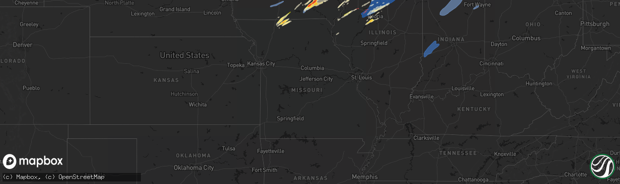 Hail map in Missouri on April 2, 2026