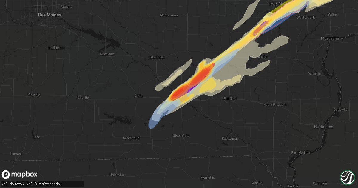 Hail map in Ottumwa, IA on April 2, 2026