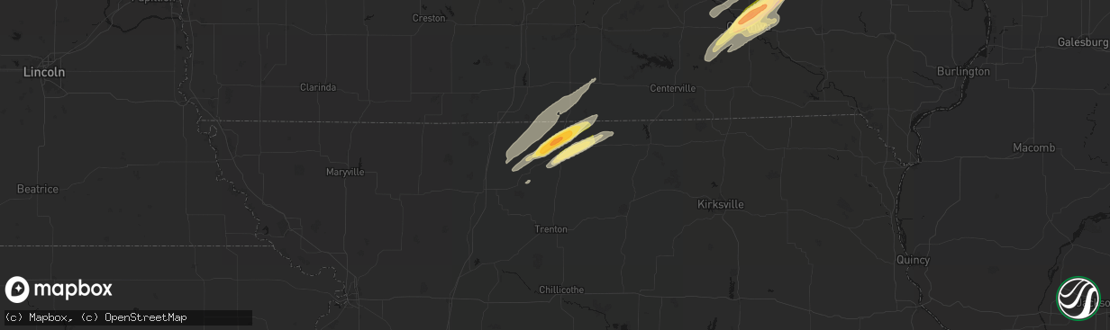 Hail map in Princeton, MO on April 2, 2026