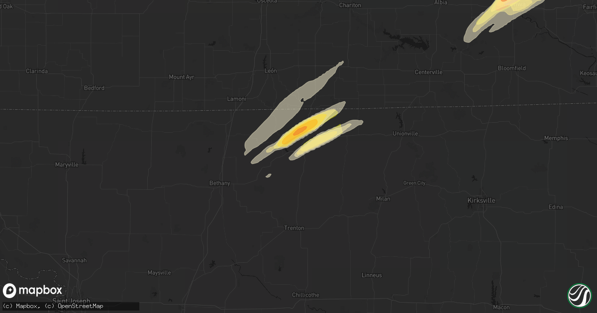 Hail map in Princeton, MO on April 2, 2026