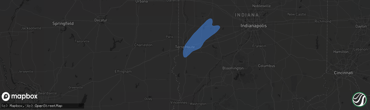 Hail map in Terre Haute, IN on April 2, 2026