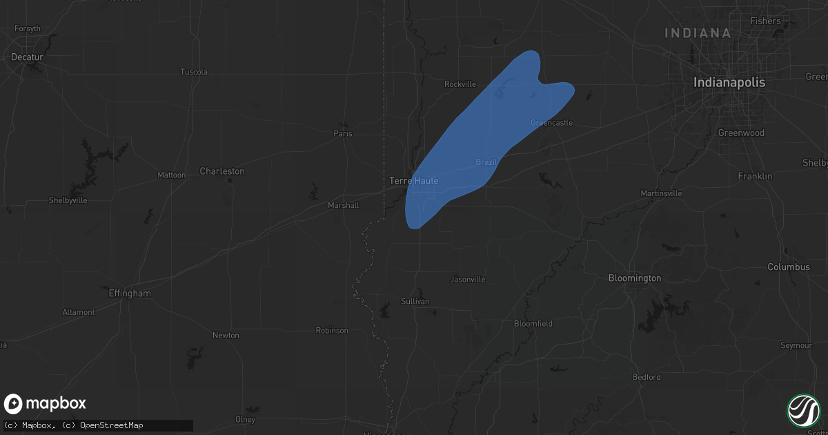 Hail map in Terre Haute, IN on April 2, 2026