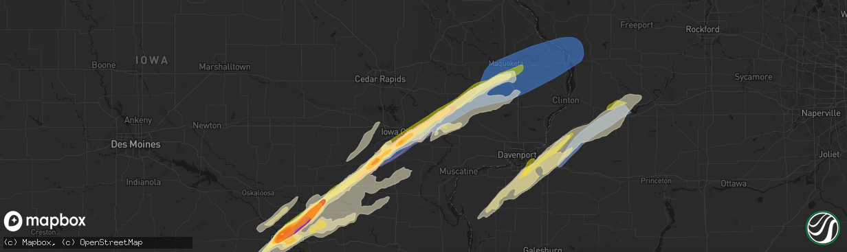 Hail map in West Branch, IA on April 2, 2026
