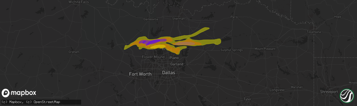 Hail map in Allen, TX on April 3, 2014