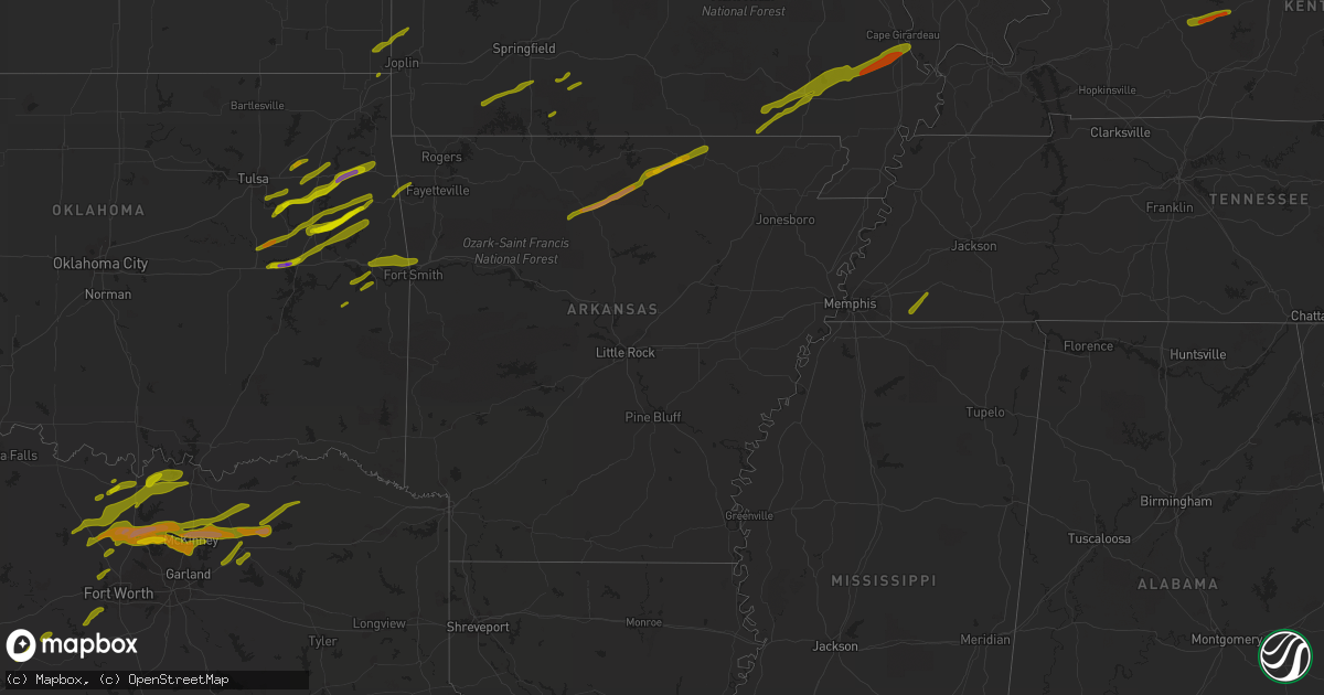 Hail map in Arkansas on April 3, 2014